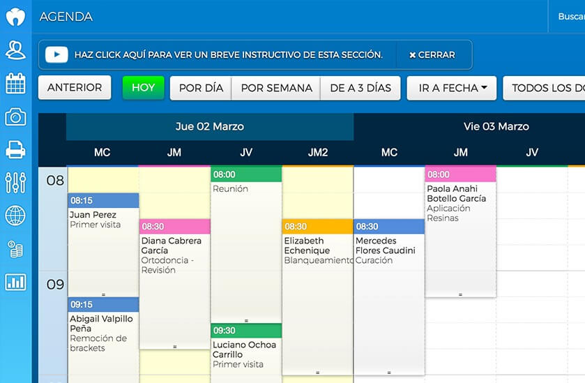 Vista de agenda de Hessy Dental con turnos por profesional